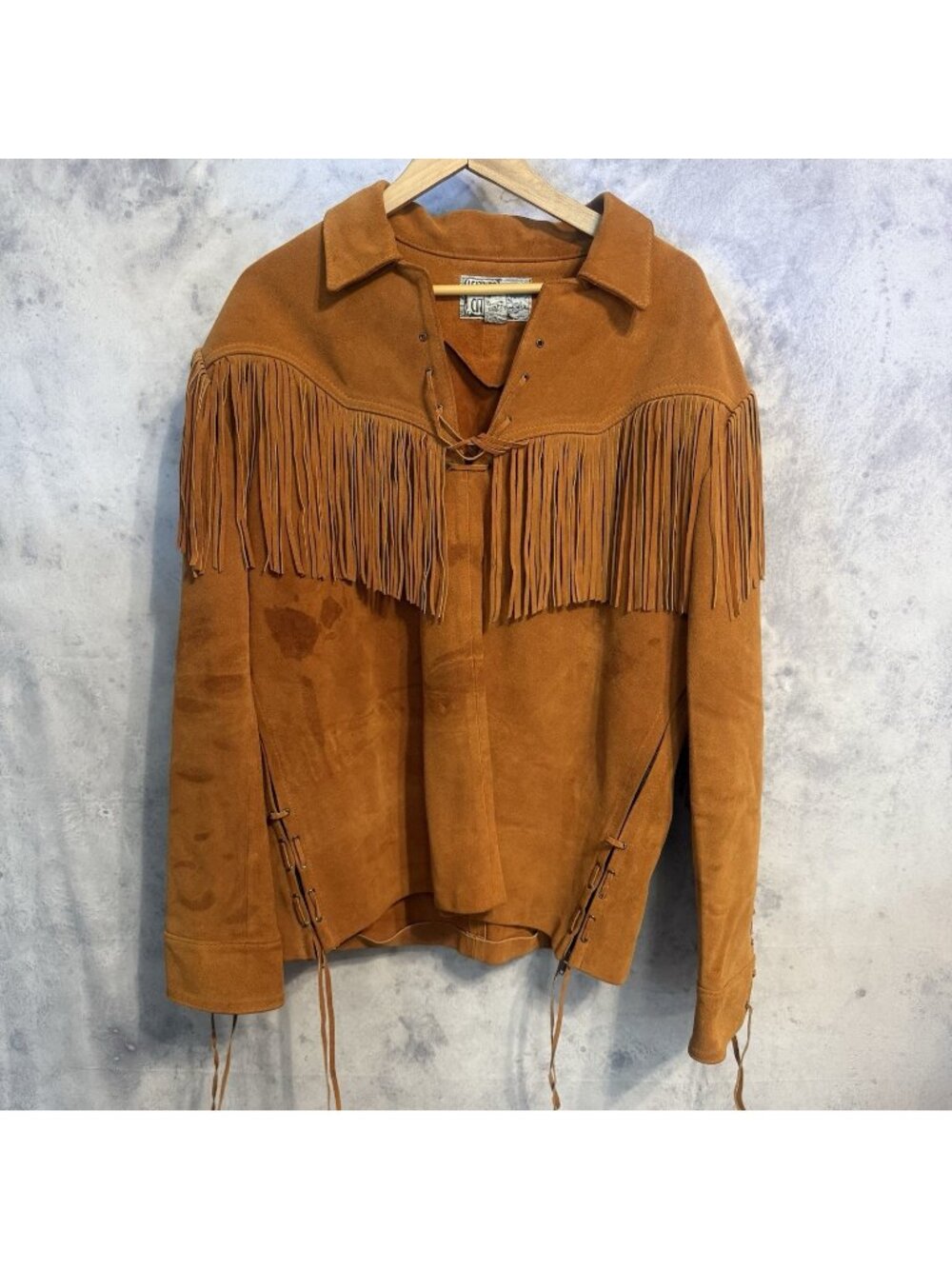 Vintage Leather City Fringe Western Coat Mens Large L Brown